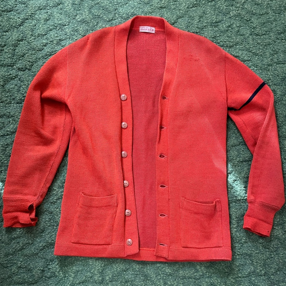 1940s Letterman Orange Cardigan - Picture 2 of 13